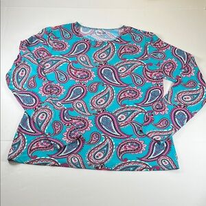 Lands’ End Quick Dry Rash Guard Colorful Paisley Long Sleeve Top Sz M